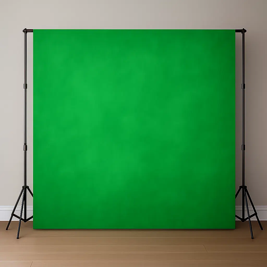 Aufgebauter Greenscreen als optionaler Hintergrund für die Fotobox von