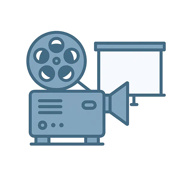 Symbol: Schmalfilm-Projektor mit Filmrolle