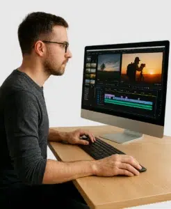 Ein Mann beim Video schneiden
