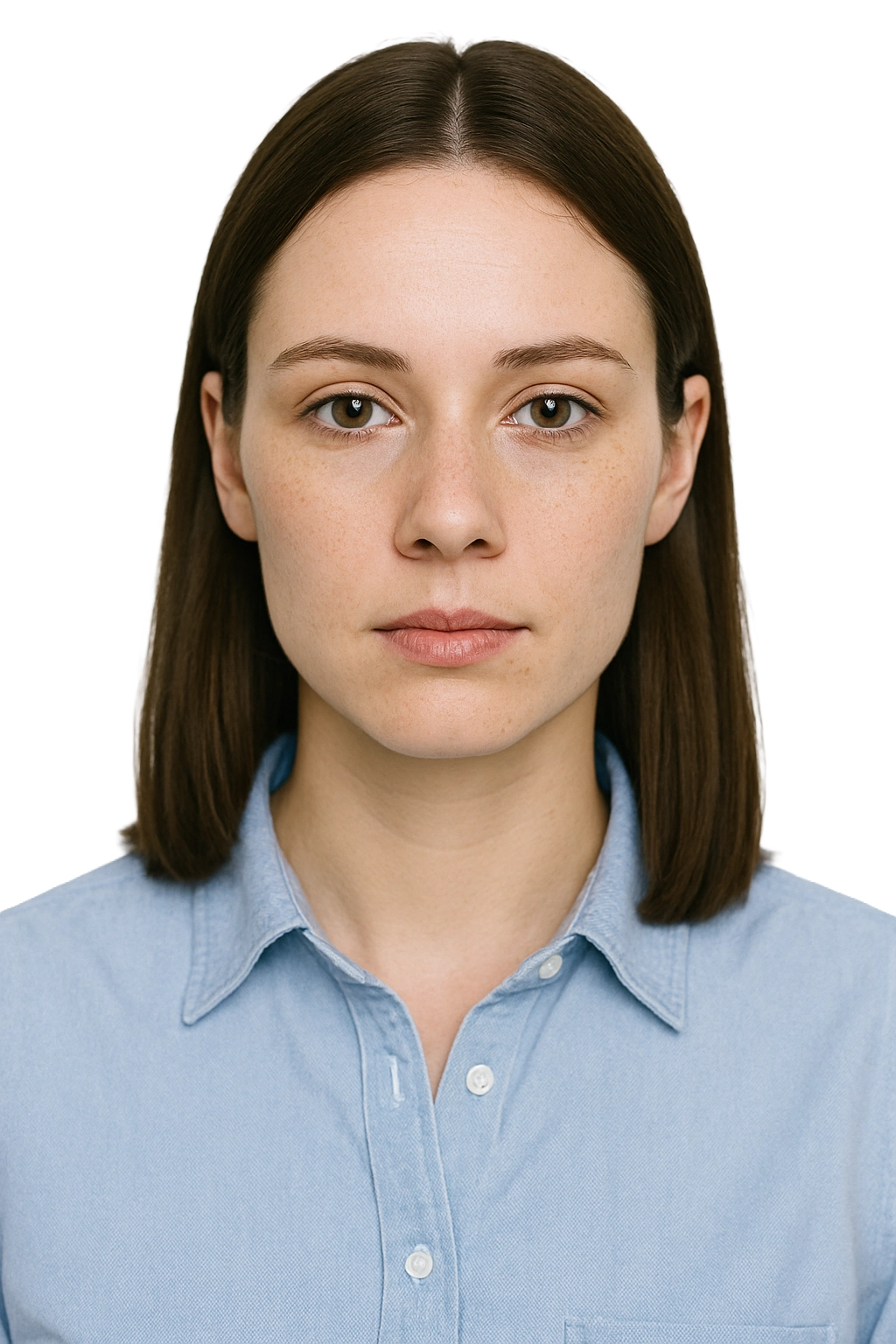 Biometrisches Passfoto einer jungen Frau in neutralem Hintergrund,